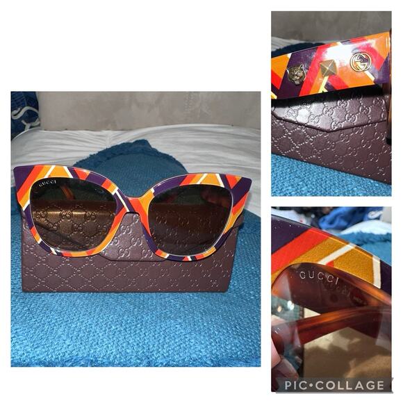Authentic GUCCI GG0059S 55m Brown Multicolor 003 Oversized Frame Sunglasses $795 - Picture 1 of 11